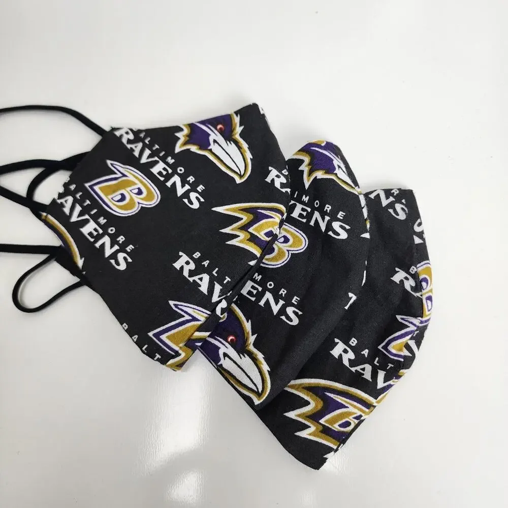 NFL Baltimore Ravens Logo Face Mask Black, Gold, Purple & White Medium Size 3 Pk